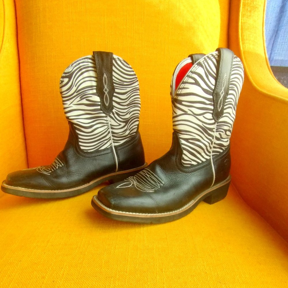 Ariat Fatbaby Rosie Zebra Print/Black Square Toe 10018672 Western Boot Sz 6.5